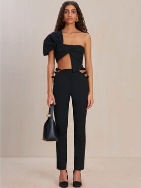 Cult Gaia Delia Black One-Shoulder Crop Top 0